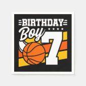 7歳バスケットボールパーティーテーマ7位誕生日少年 スタンダードカクテルナプキン (正面)