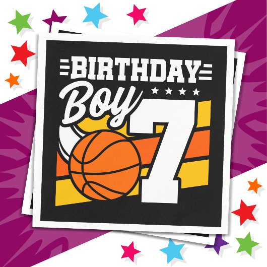 7歳バスケットボールパーティーテーマ7位誕生日少年 スタンダードカクテルナプキン
