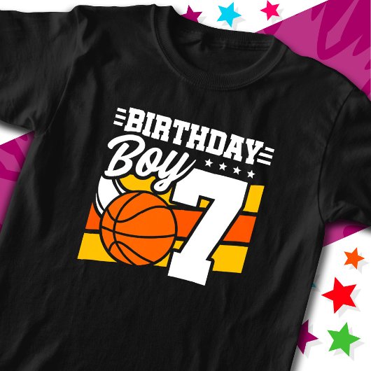7歳バスケットボールパーティーテーマ7位誕生日少年 Tシャツ