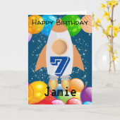 7歳パーソナライズされたの少年の誕生日カード カード (黄色い花)