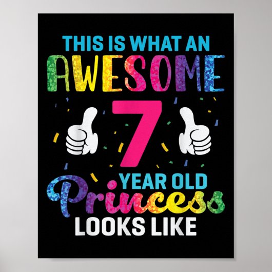 7歳プリンセス誕生日引用文7th B-day Kids ポスター (正面)