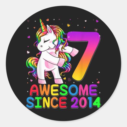 7歳ユニコーンフロッシング7誕生日ユニコーン ラウンドシール (正面)
