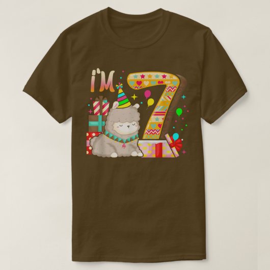 7歳誕生日ラマ私は女の子テーマ7th日 tシャツ (デザイン正面)