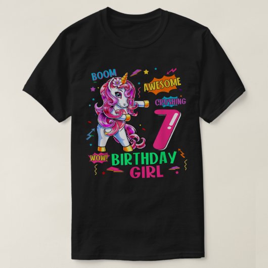 7歳誕生日漫画ユニコーンフロッシング7th B Tシャツ (デザイン正面)