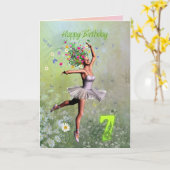 7歳、花の妖精の誕生日カード カード (黄色い花)