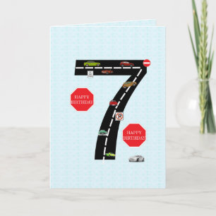 7歳、7歳の誕生日、おもちゃ車と道路 カード