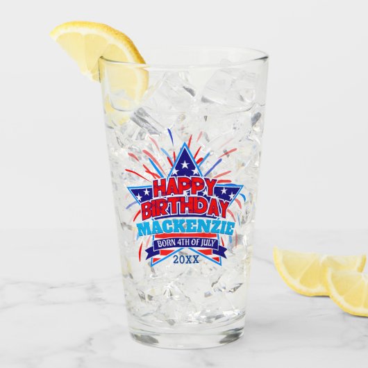7生まれ月4日ハッピーバースデーお名前 タンブラーグラス (アイス正面)