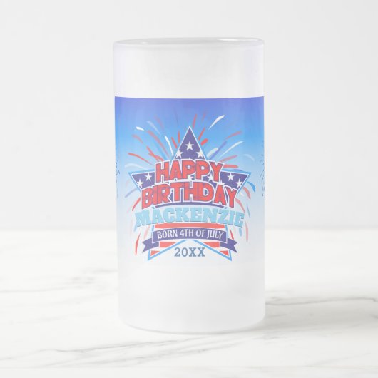 7生まれ月4日ハッピーバースデー フロストグラスビールジョッキ (中央)