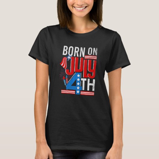 7生まれ月4日USA国旗7月4日Patriotic Bi Tシャツ (正面)