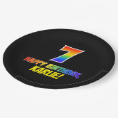 7番目の誕生日はっきりした:,おもしろい,シンプルレインボー7 ペーパープレート (アングル)