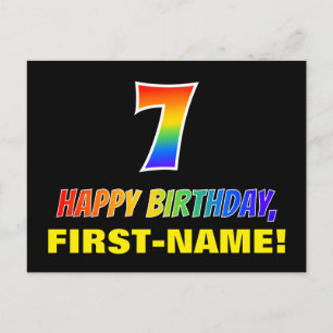 7番目の誕生日はっきりした:,おもしろい,シンプルレインボー7 ポストカード