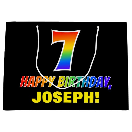 7番目の誕生日はっきりした:,おもしろい,シンプルレインボー7 ラージペーパーバッグ (正面)