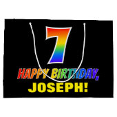 7番目の誕生日はっきりした:,おもしろい,シンプルレインボー7 ラージペーパーバッグ (裏面)