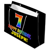 7番目の誕生日はっきりした:,おもしろい,シンプルレインボー7 ラージペーパーバッグ (正面アングル)