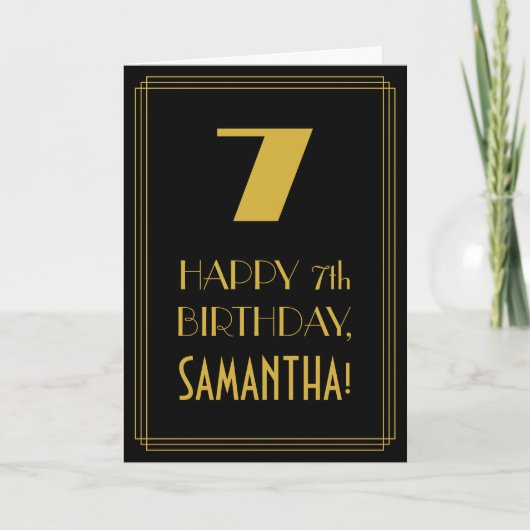 7番目の誕生日インスパイアからアールデコの外観"7" & Name カード (正面)