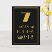 7番目の誕生日インスパイアからアールデコの外観"7" & Name カード (黄色い花)