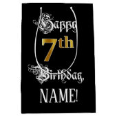 7番目の誕生日ファンシーからスクリプトフェイク;金ゴールド検索;名前 ミディアムペーパーバッグ (正面)