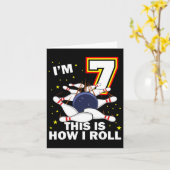 7番目の誕生日ボーリング私は7歳B日おもしろいMa カード (黄色い花)