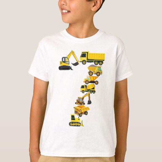 7番目の誕生日建築トラック7歳の男の子キッド Tシャツ (正面)