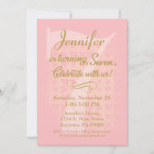 7番目の誕生日招待状ガールズピンク金ゴールドハート 招待状 (正面)