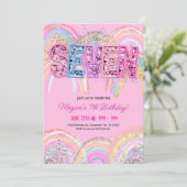 7番目の誕生日招待状ガール編集可能レインボーセク 招待状 (スタンド正面)