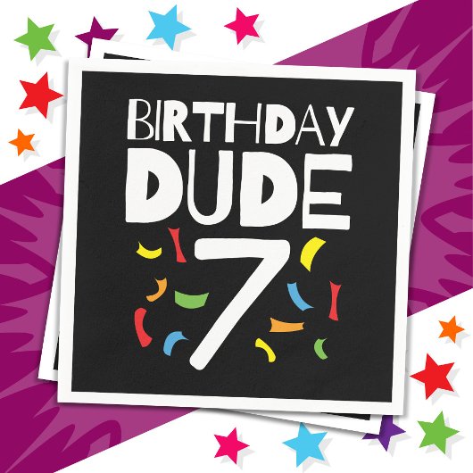 7番目の誕生日7年オールドボーイパーティー誕生日Dude 7 スタンダードカクテルナプキン