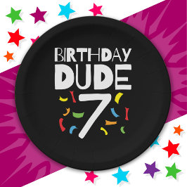 7番目の誕生日7年オールドボーイパーティー誕生日Dude 7 ペーパープレート