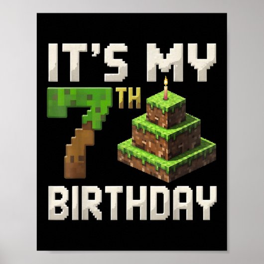 7番目の誕生日7歳誕生日ボーイゲーマーピクセルN ポスター (正面)
