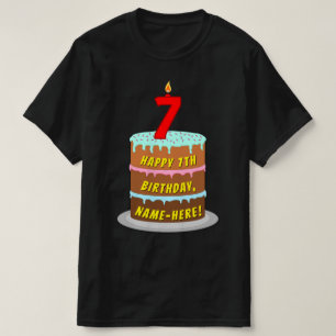 7番目の誕生日—おもしろいケーキとキャンドル、名前をカスタムする付 Tシャツ