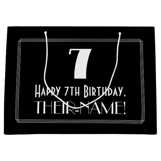 7番目の誕生日:アールデコインスパイアスタイル「7」、名前 ラージペーパーバッグ (正面)