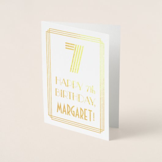 7番目の誕生日-インスパイアアールデコの外観「7」と名前 箔カード (正面)