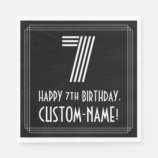 7番目の誕生日:インスパイアアールデコの検索: "7" +名前 スタンダードランチョンナプキン (正面)