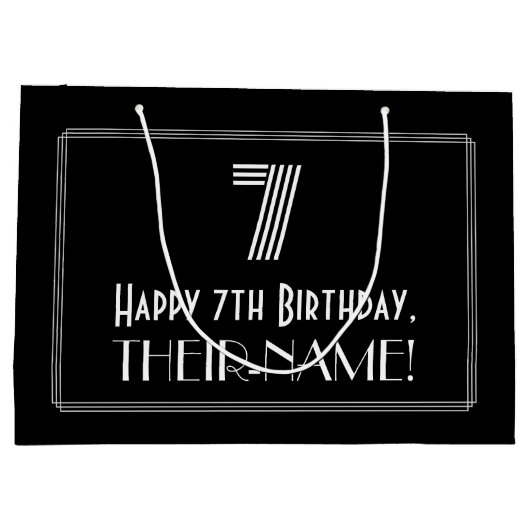 7番目の誕生日:インスパイアアールデコの「7」の外観と名前 ラージペーパーバッグ (裏面)