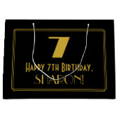 7番目の誕生日:インスパイアアールデコの「7」の外観と名前 ラージペーパーバッグ (正面)
