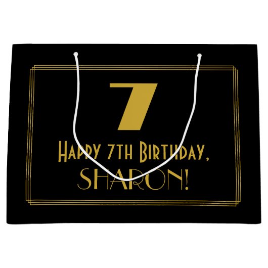 7番目の誕生日:インスパイアアールデコの「7」の外観と名前 ラージペーパーバッグ (正面)