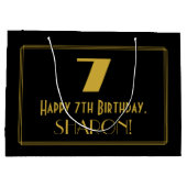 7番目の誕生日:インスパイアアールデコの「7」の外観と名前 ラージペーパーバッグ (裏面)