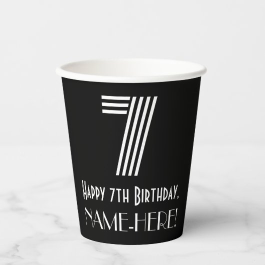 7番目の誕生日:インスパイアアールデコの「7」を見る+名前 紙コップ (正面)