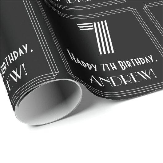 7番目の誕生日:インスパイアアールデコは名前を付けて「7」を参照 ラッピングペーパー (ロールコーナー)