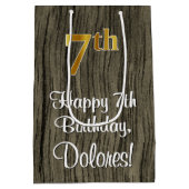 7番目の誕生日:エレガントフェイク金ゴールドルック#、フェイクWood ミディアムペーパーバッグ (裏面)