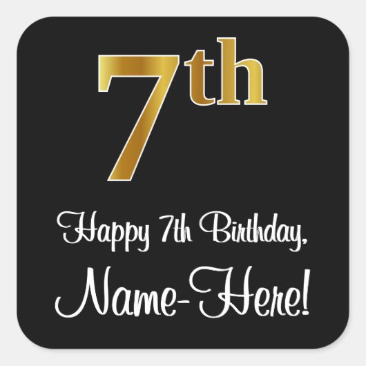 7番目の誕生日-エレガント豪華なフェイク金ゴールドルック番号 スクエアシール (正面)
