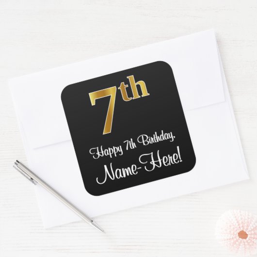 7番目の誕生日-エレガント豪華なフェイク金ゴールドルック番号 スクエアシール (封筒)