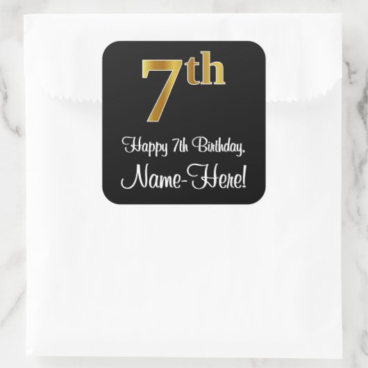 7番目の誕生日-エレガント豪華なフェイク金ゴールドルック番号 スクエアシール (バッグ)