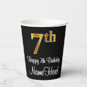 7番目の誕生日-エレガント豪華なフェイク金ゴールドルック番号 紙コップ (裏面)