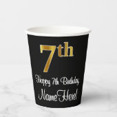 7番目の誕生日-エレガント豪華なフェイク金ゴールドルック番号 紙コップ (正面)