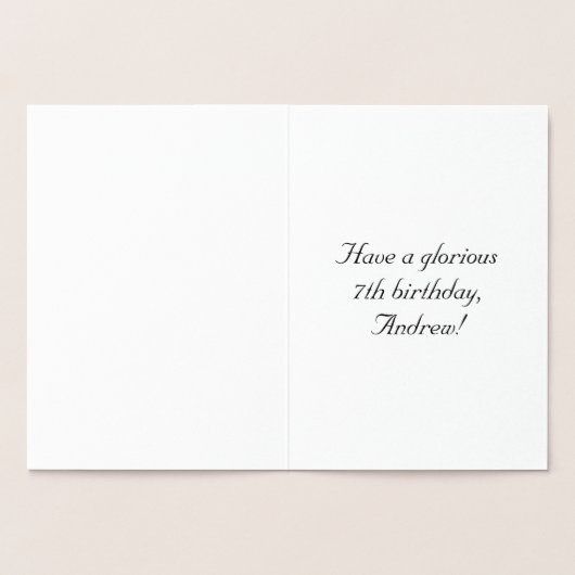 7番目の誕生日: エレガント、スクリ華美プト;名前をカスタムする 箔カード (内部)