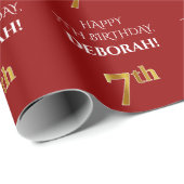 7番目の誕生日: エレガント、赤、フェイク金ゴールド ラッピングペーパー (ロールコーナー)