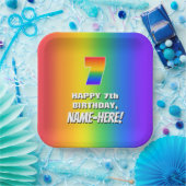 7番目の誕生日: カラフル、おもしろいレインボーパターン番号7 ペーパープレート (パーティー)