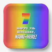 7番目の誕生日: カラフル、おもしろいレインボーパターン番号7 ペーパープレート (正面)