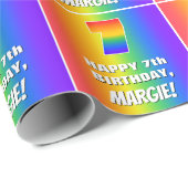 7番目の誕生日: カラフル、おもしろいレインボーパターン番号7 ラッピングペーパー (ロールコーナー)