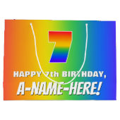 7番目の誕生日: カラフル、おもしろいレインボーパターン番号7 ラージペーパーバッグ (裏面)